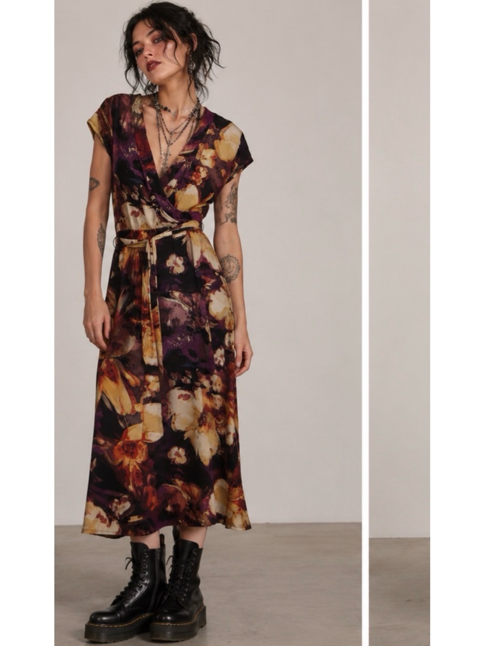 Ava & Grace Plum Multi Floral Wrap Artsy Whimsigoth 90’s Grunge Maxi Dress Large